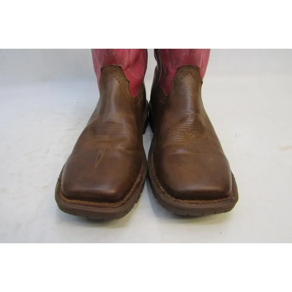 Rocky Kids Youth Size 4 M Pink Brown Leather Buckaroo Cowboy Boots